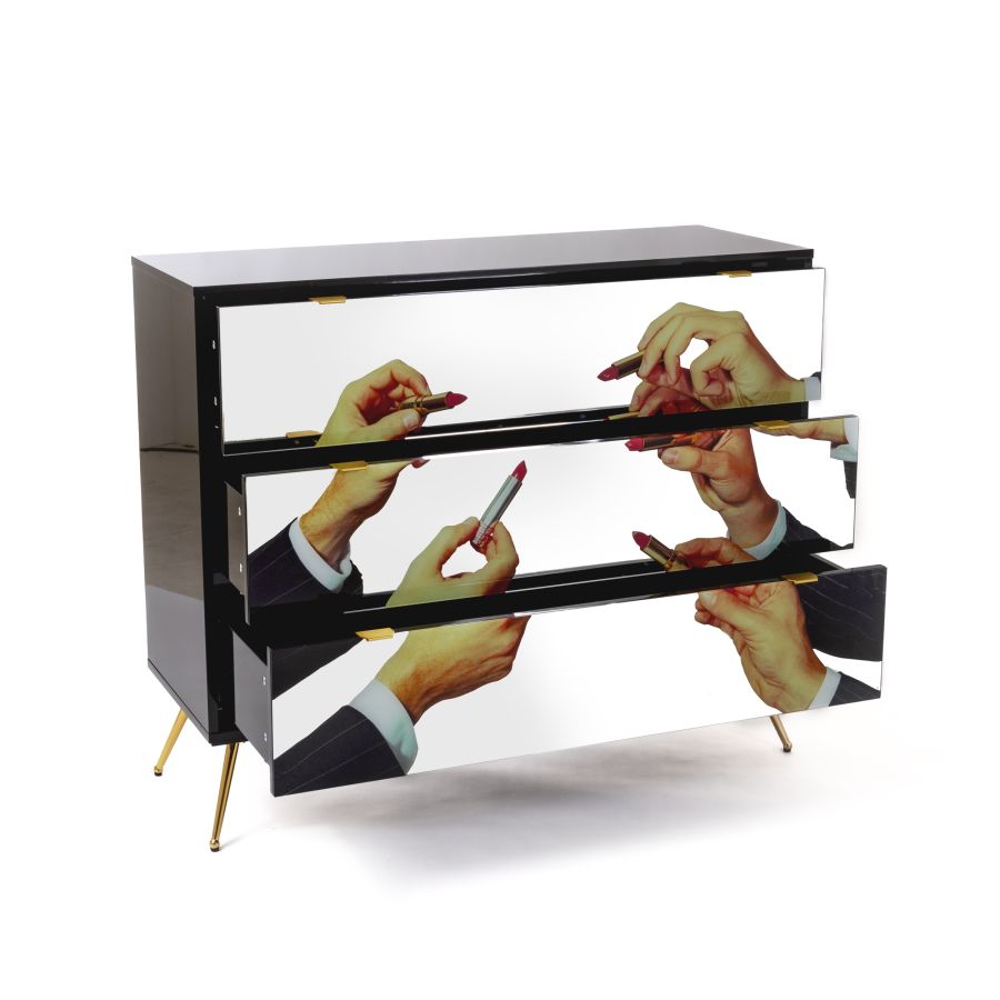 MDF and Glass Chest of drawers Lipstick Chest of Three Drawers by Seletti