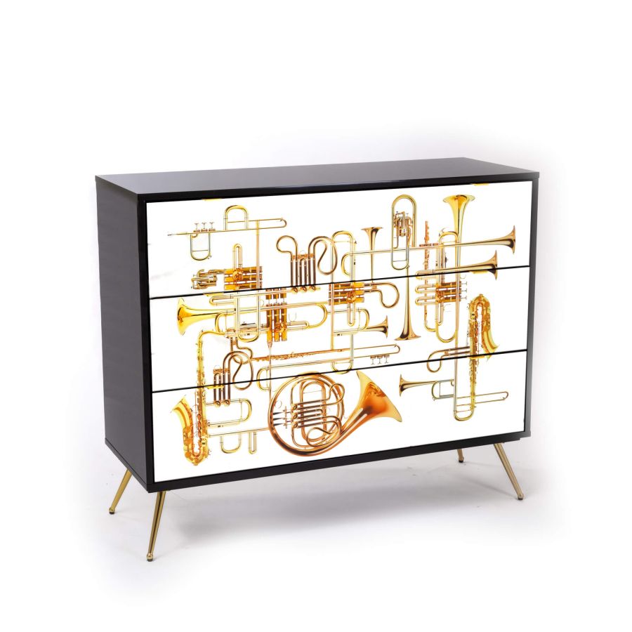 MDF and Glass Chest of drawers Trumpets Chest of Three Drawers by Seletti