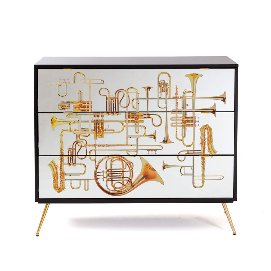 MDF and Glass Chest of drawers Trumpets Chest of Three Drawers by Seletti