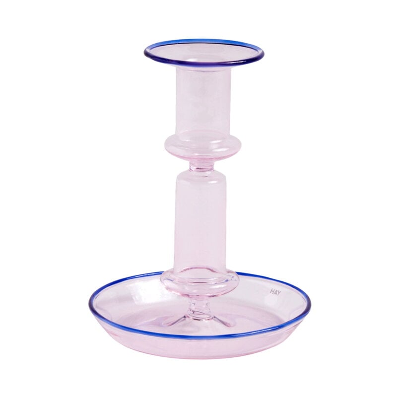 Flare candleholder by HAY #medium, pink with blue rim #