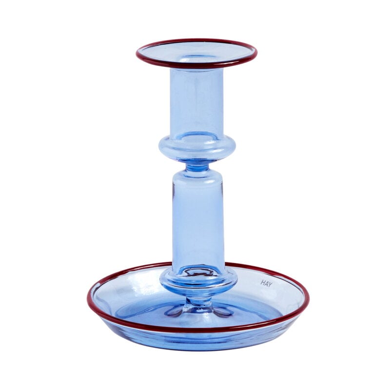 Flare candleholder by HAY #medium, light blue with red rim #