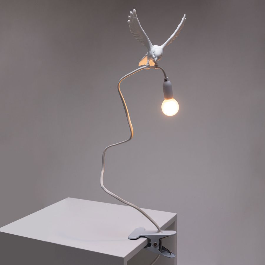 Resin Table Lamp with Clamp Sparrow Lamp Landing by Seletti #White