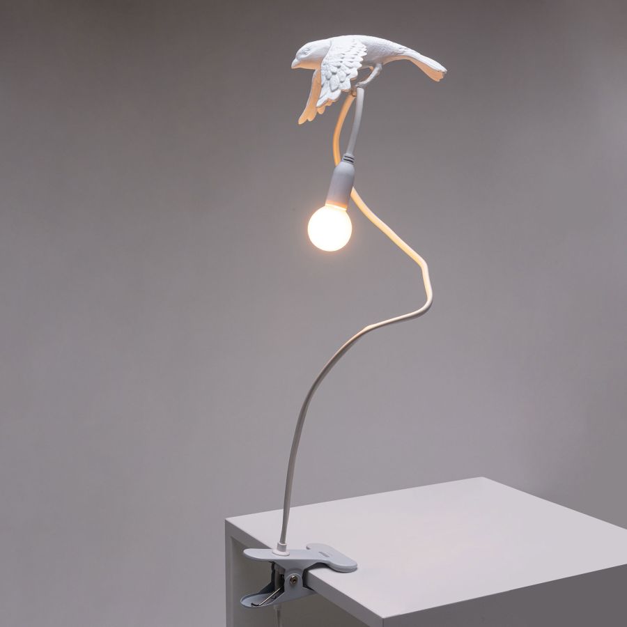 Resin Table Lamp with Clamp Sparrow Lamp Taking off by Seletti #White