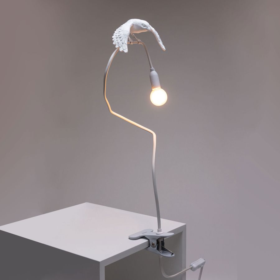 Resin Table Lamp with Clamp Sparrow Lamp Taking off by Seletti #White