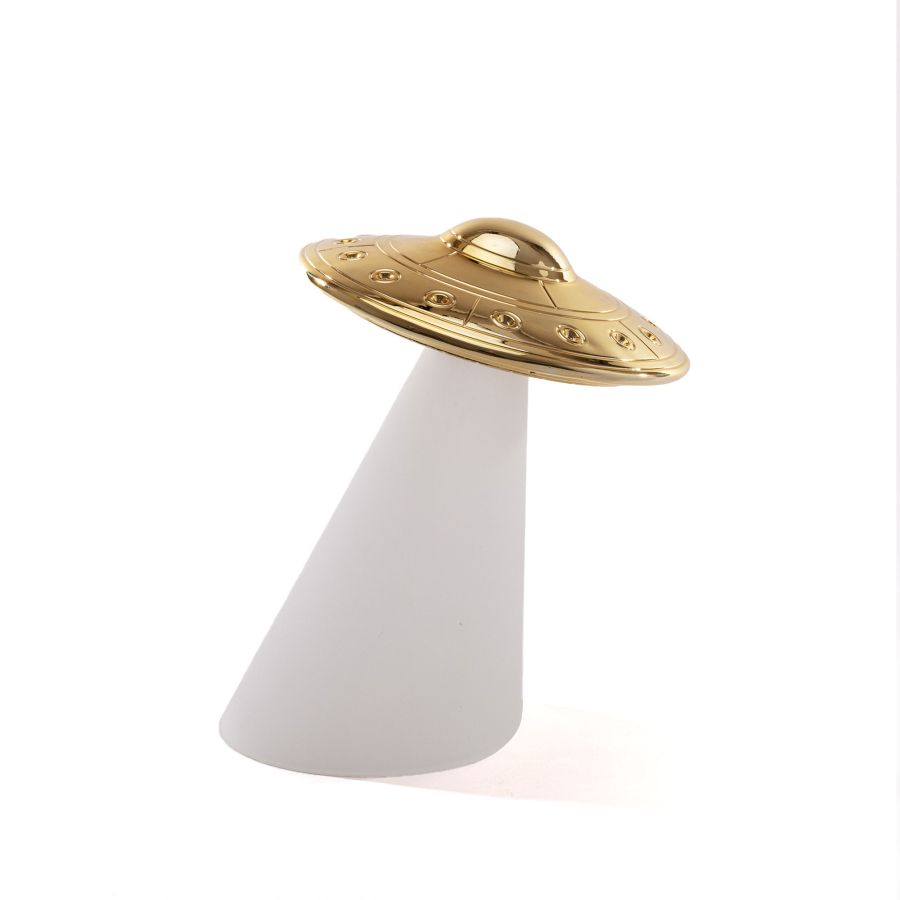 LED Resin Dimmable Table Lamp Roswell Lamp by Seletti #White & Gold