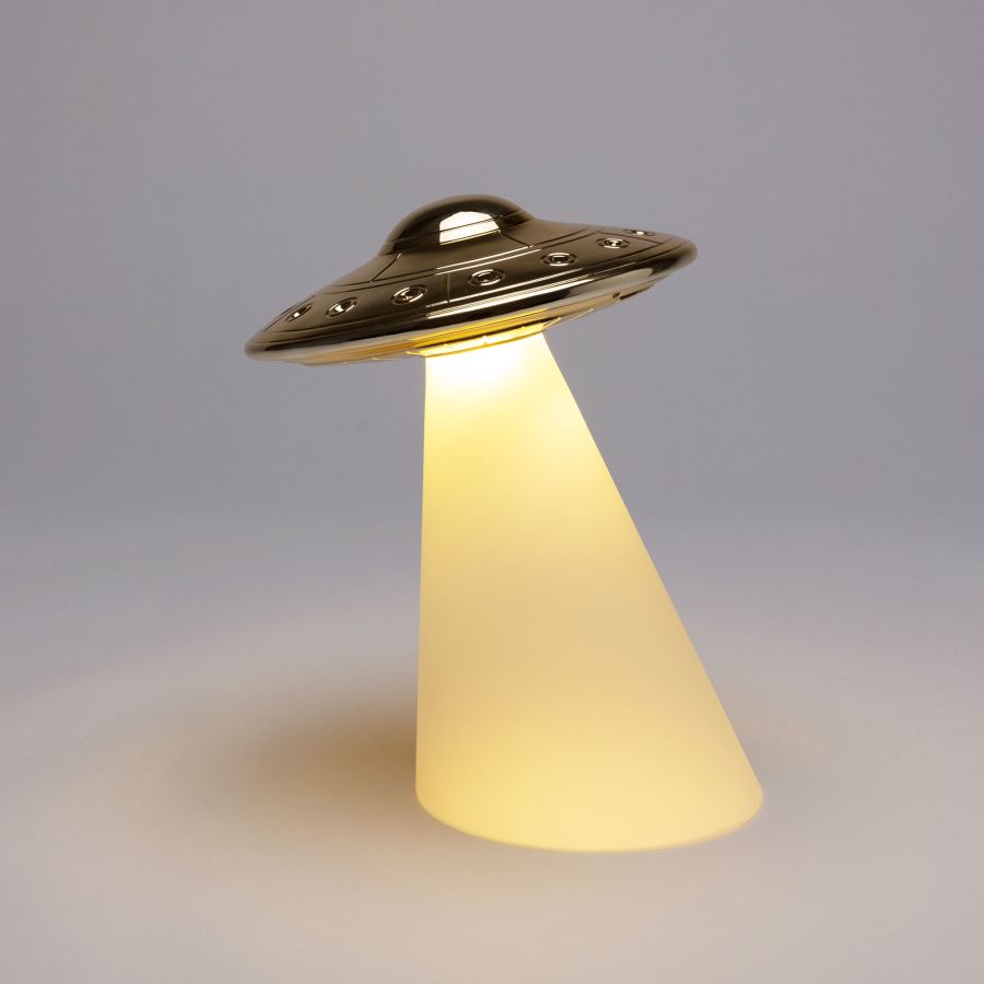 LED Resin Dimmable Table Lamp Roswell Lamp by Seletti #White & Gold