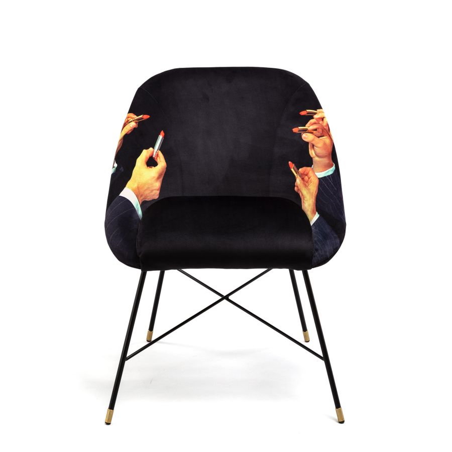 Fabric Fully Upholseted Padded Chair Lipsticks by Seletti #Black