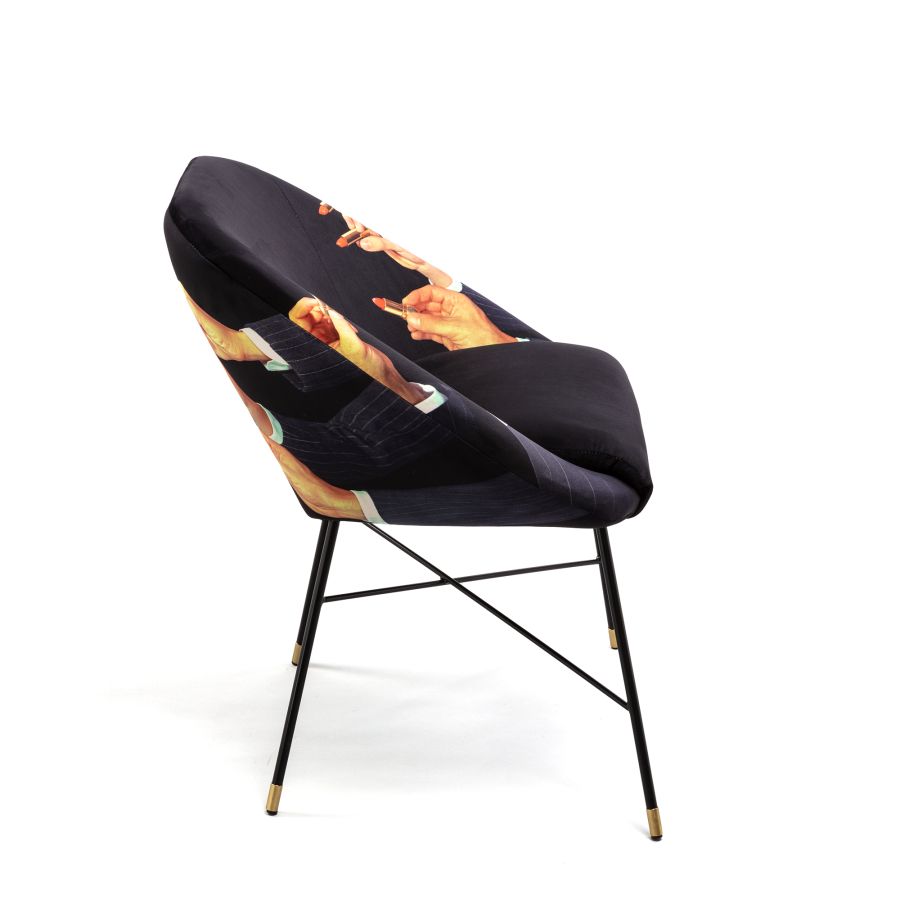 Fabric Fully Upholseted Padded Chair Lipsticks by Seletti #Black