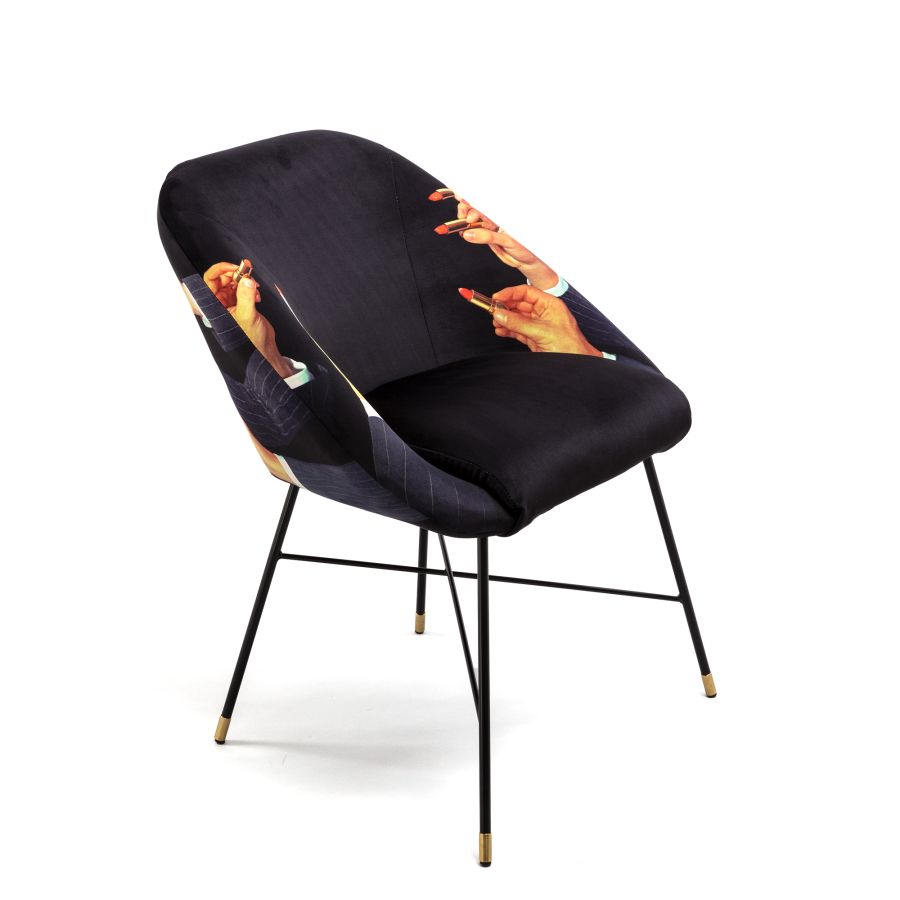 Fabric Fully Upholseted Padded Chair Lipsticks by Seletti #Black