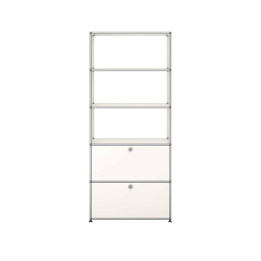 1x5 Modular Metal Shelving System with 2 bottom doors & 3-3-3 pannels [W750XD350XH(350+350+350+350+350)] by Usm #Pure White [RAL 9010]