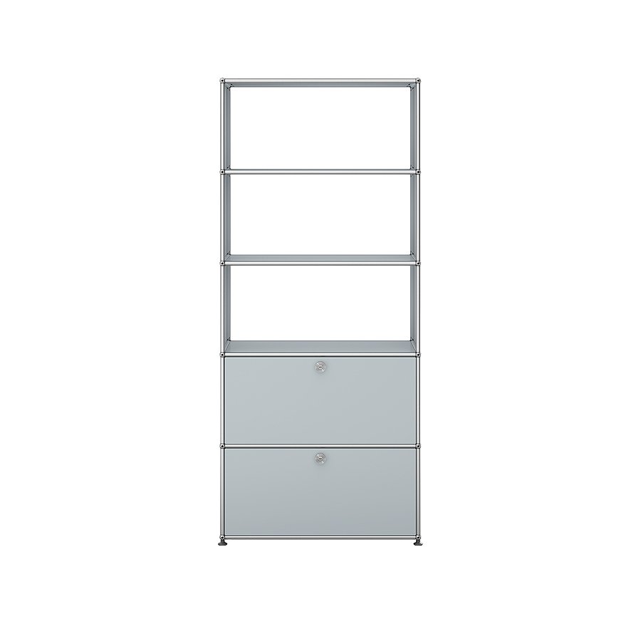 1x5 Modular Metal Shelving System with 2 bottom doors & 3-3-3 pannels [W750XD350XH(350+350+350+350+350)] by Usm #USM Matte Silver