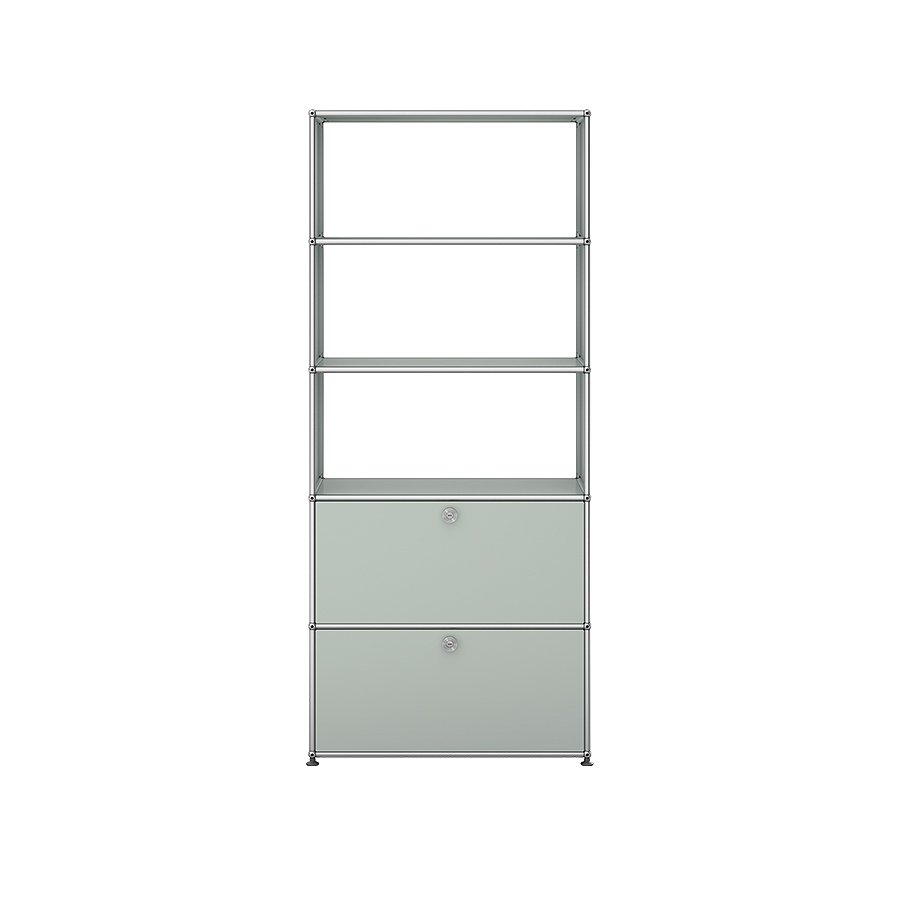 1x5 Modular Metal Shelving System with 2 bottom doors & 3-3-3 pannels [W750XD350XH(350+350+350+350+350)] by Usm #Light Gray [RAL 7035]