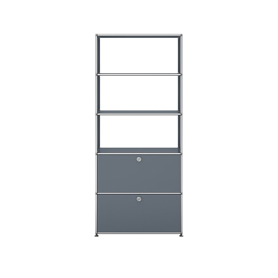 1x5 Modular Metal Shelving System with 2 bottom doors & 3-3-3 pannels [W750XD350XH(350+350+350+350+350)] by Usm #USM Mid-Gray