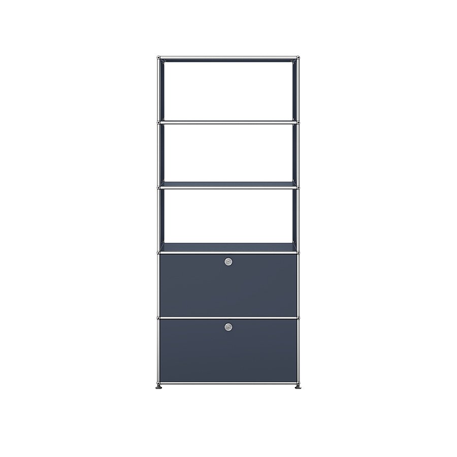 1x5 Modular Metal Shelving System with 2 bottom doors & 3-3-3 pannels [W750XD350XH(350+350+350+350+350)] by Usm #Anthracite [RAL 7016]