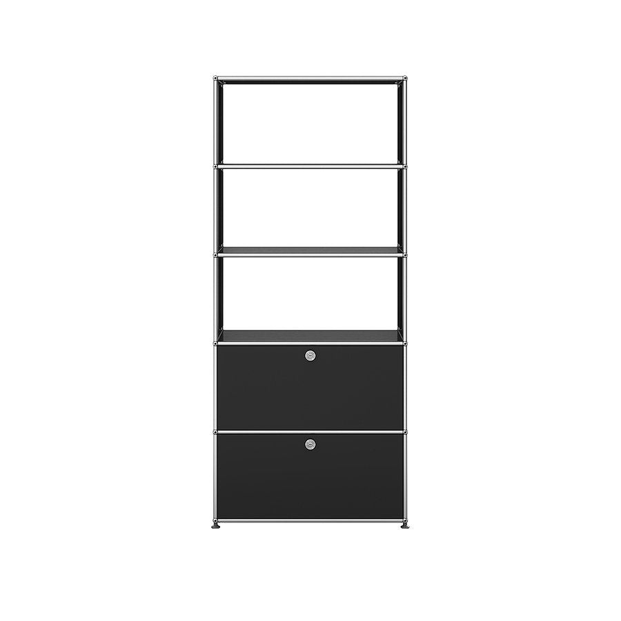 1x5 Modular Metal Shelving System with 2 bottom doors & 3-3-3 pannels [W750XD350XH(350+350+350+350+350)] by Usm #Graphite Black [RAL 9011]