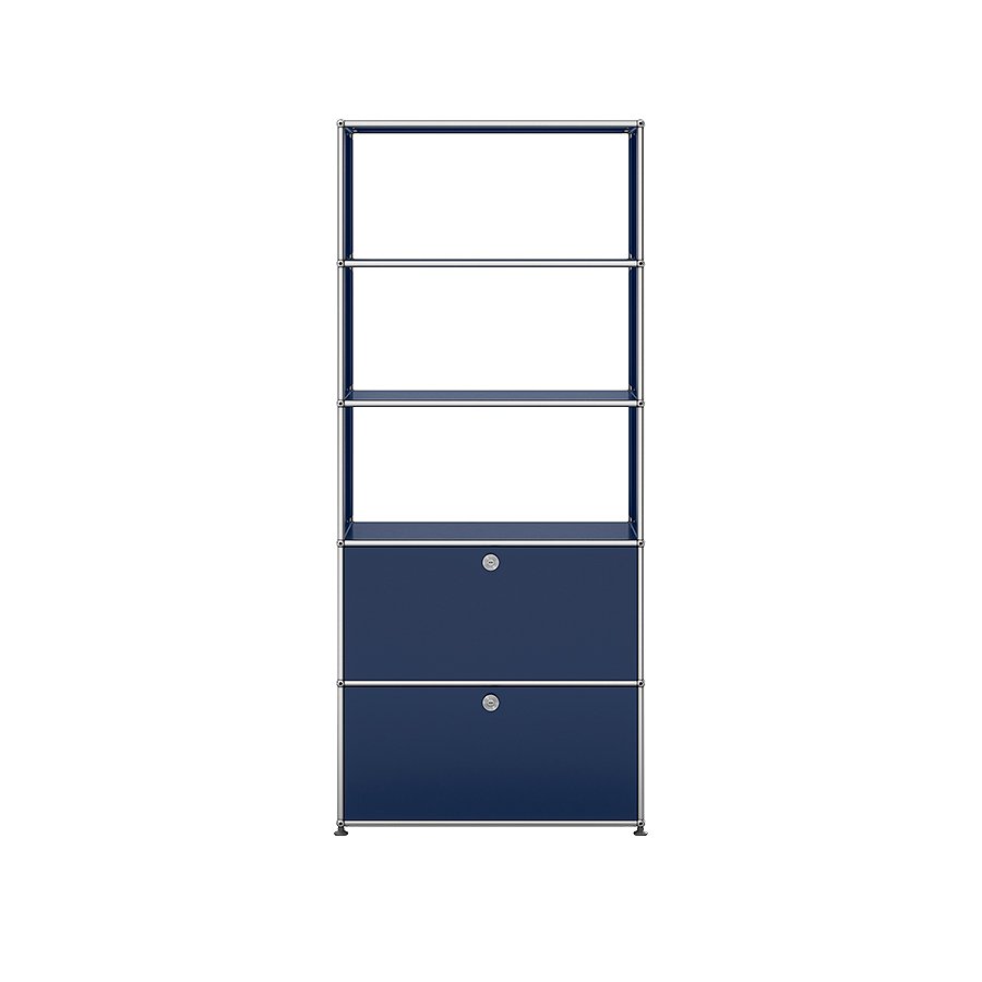 1x5 Modular Metal Shelving System with 2 bottom doors & 3-3-3 pannels [W750XD350XH(350+350+350+350+350)] by Usm #Steel Blue [RAL 5011]