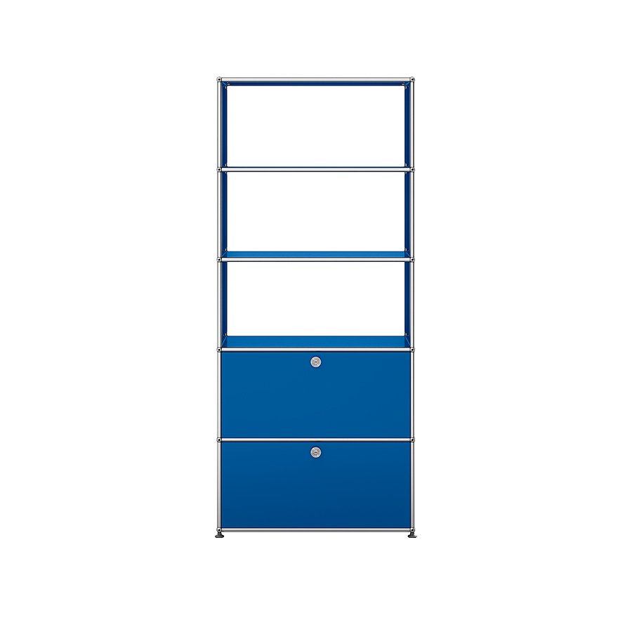 1x5 Modular Metal Shelving System with 2 bottom doors & 3-3-3 pannels [W750XD350XH(350+350+350+350+350)] by Usm #Gentian Blue [RAL 5010]