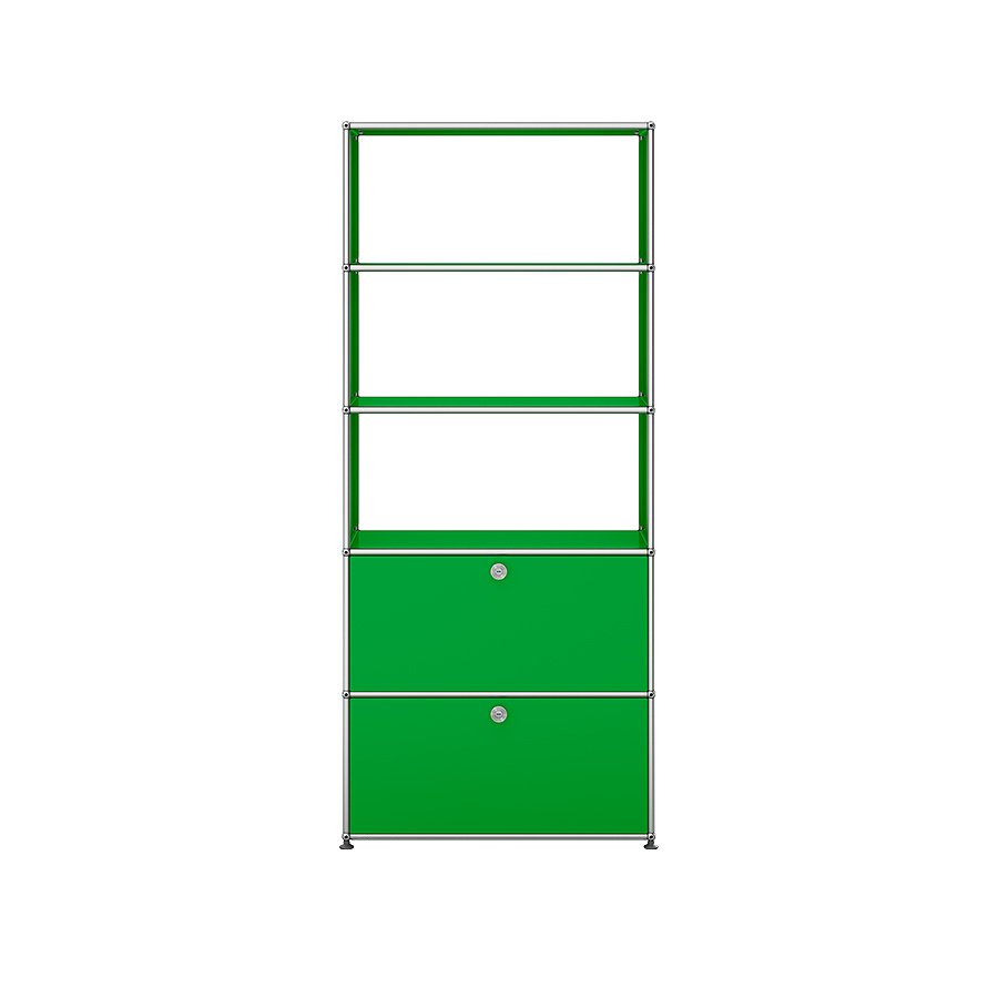 1x5 Modular Metal Shelving System with 2 bottom doors & 3-3-3 pannels [W750XD350XH(350+350+350+350+350)] by Usm #USM Green