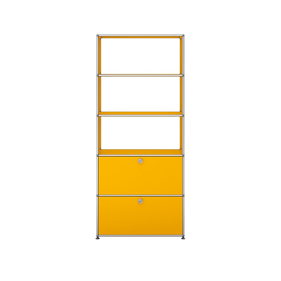 1x5 Modular Metal Shelving System with 2 bottom doors & 3-3-3 pannels [W750XD350XH(350+350+350+350+350)] by Usm #Golden Yellow [RAL 1004]