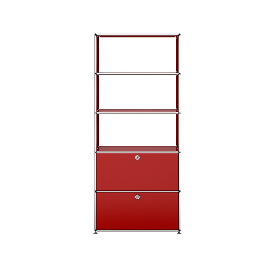 1x5 Modular Metal Shelving System with 2 bottom doors & 3-3-3 pannels [W750XD350XH(350+350+350+350+350)] by Usm #USM Ruby Red