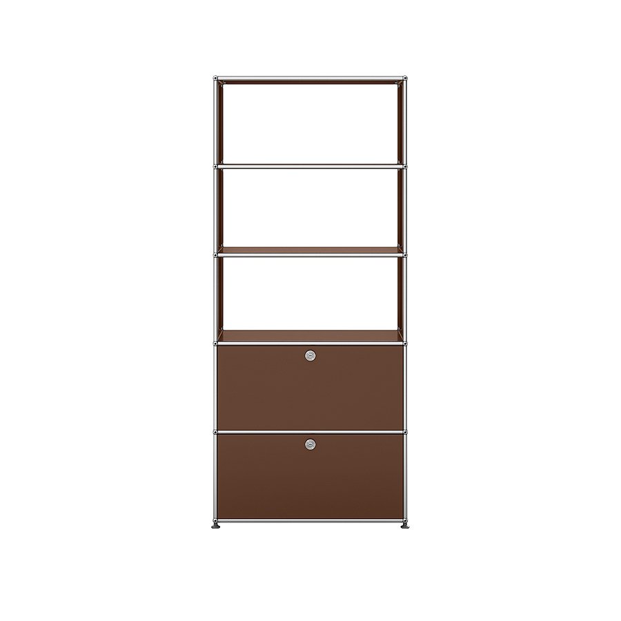 1x5 Modular Metal Shelving System with 2 bottom doors & 3-3-3 pannels [W750XD350XH(350+350+350+350+350)] by Usm #USM Brown