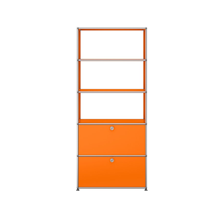 1x5 Modular Metal Shelving System with 2 bottom doors & 3-3-3 pannels [W750XD350XH(350+350+350+350+350)] by Usm #Pure Orange [RAL 2004]