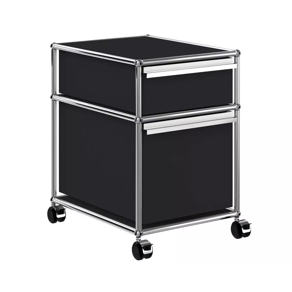 1x2 Container with wheels & 2 drawers [W395XD500xH(350+175)] by Usm #Graphite Black [RAL 9011]