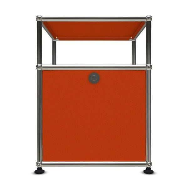 1x2 Modular Metal Sidetable with 1 bottom door & 1 pannel [W395XD350XH(350+175)] by Usm #Pure Orange [RAL 2004]