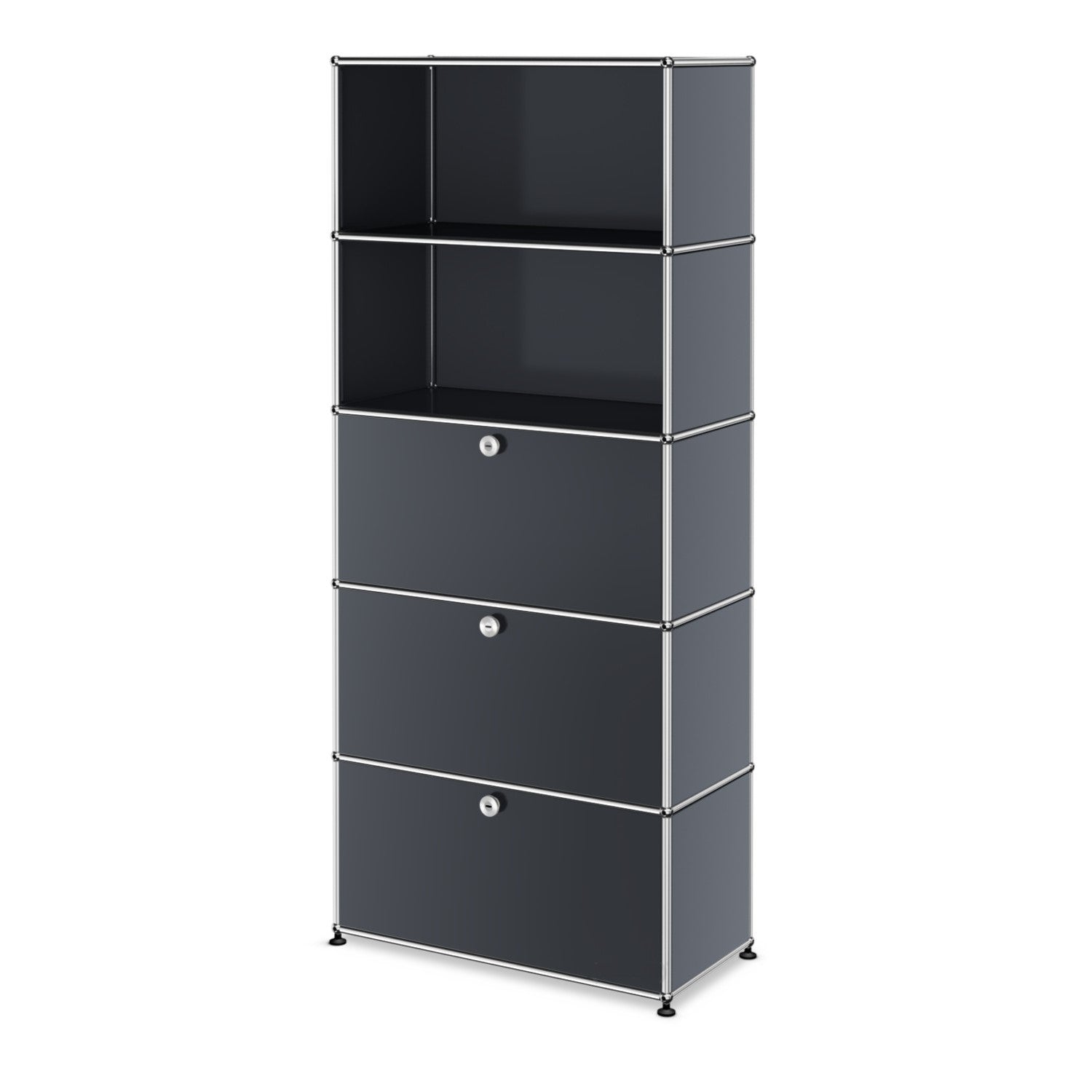 1x5 Modular Metal Shelving System with 3 bottom doors [W750XD350XH(350+350+350+350+350)] by Usm #Anthracite [RAL 7016]