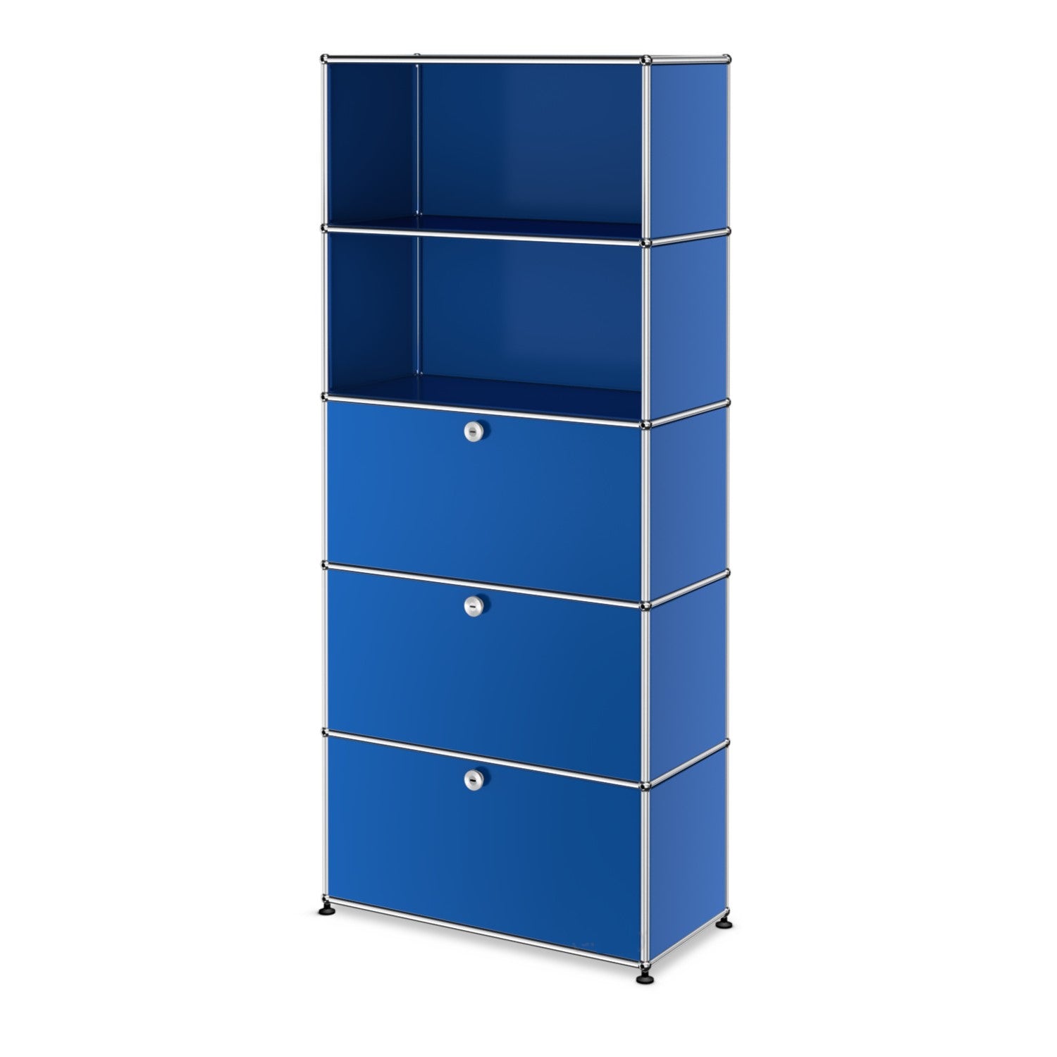 1x5 Modular Metal Shelving System with 3 bottom doors [W750XD350XH(350+350+350+350+350)] by Usm #Gentian Blue [RAL 5010]