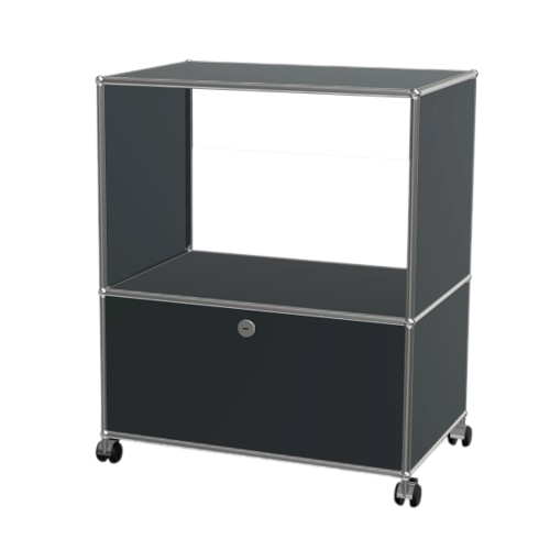 1x2 Modular Metal Sideboard with wheels & 1 bottom door & 3 pannels [W750XD350XH(350+500)] by Usm #Anthracite [RAL 7016]