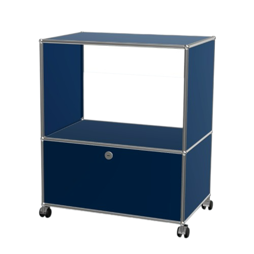 1x2 Modular Metal Sideboard with wheels & 1 bottom door & 3 pannels [W750XD350XH(350+500)] by Usm #Steel Blue [RAL 5011]