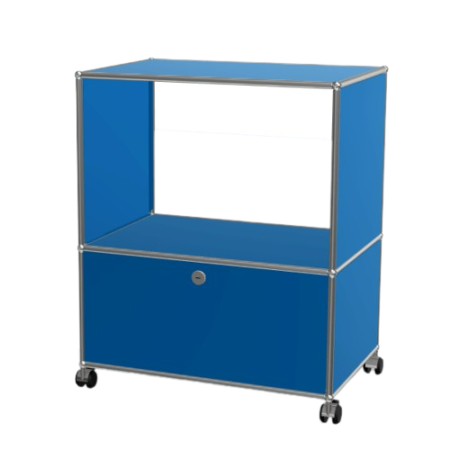 1x2 Modular Metal Sideboard with wheels & 1 bottom door & 3 pannels [W750XD350XH(350+500)] by Usm #Gentian Blue [RAL 5010]