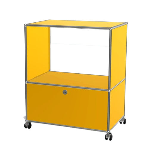 1x2 Modular Metal Sideboard with wheels & 1 bottom door & 3 pannels [W750XD350XH(350+500)] by Usm #Golden Yellow [RAL 1004]