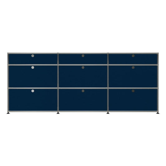 3x3 Modular Metal Sideboard with 9 doors [W(750+750+750)XD350XH(350+350+175)] by Usm #Steel Blue [RAL 5011]