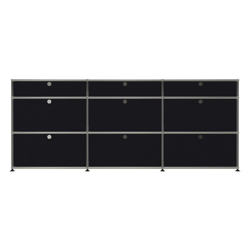 3x3 Modular Metal Sideboard with 9 doors [W(750+750+750)XD350XH(350+350+175)] by Usm #Graphite Black [RAL 9011]