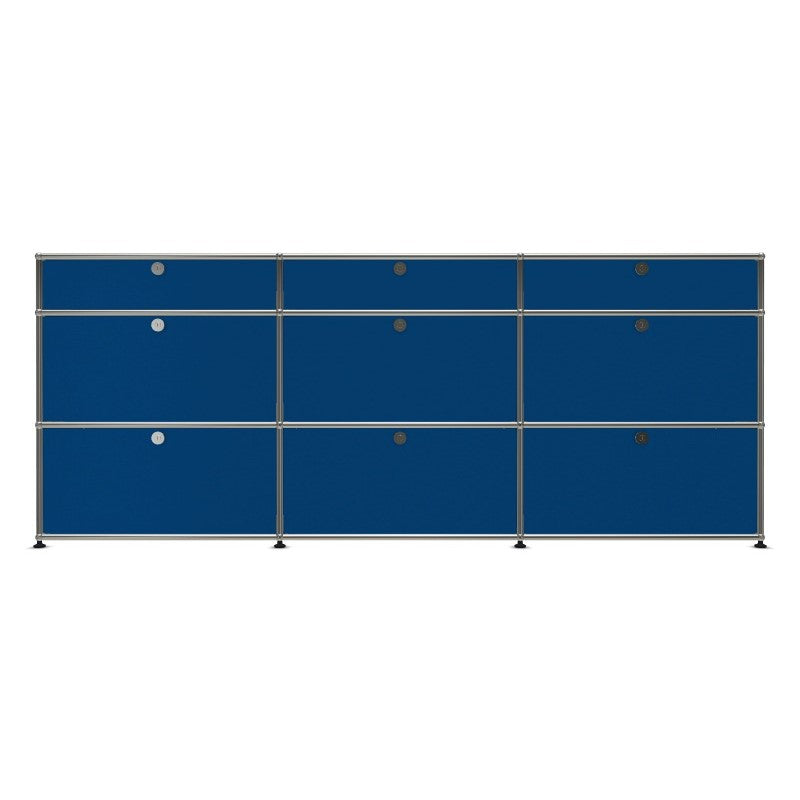 3x3 Modular Metal Sideboard with 9 doors [W(750+750+750)XD350XH(350+350+175)] by Usm #Gentian Blue [RAL 5010]