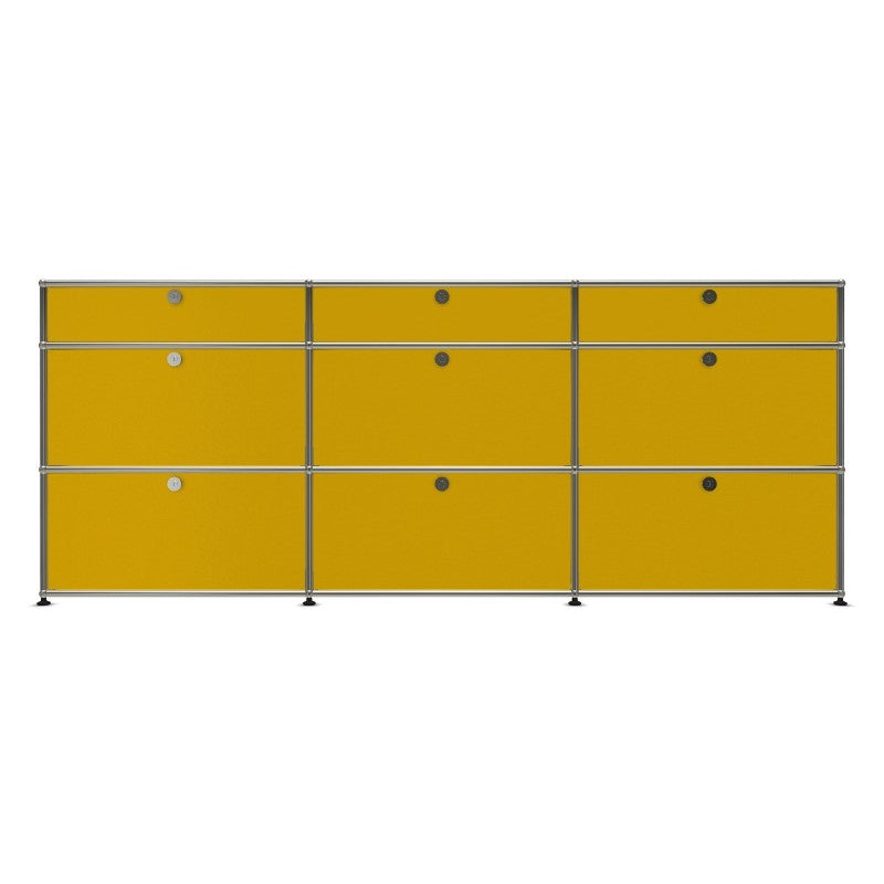 3x3 Modular Metal Sideboard with 9 doors [W(750+750+750)XD350XH(350+350+175)] by Usm #Golden Yellow [RAL 1004]