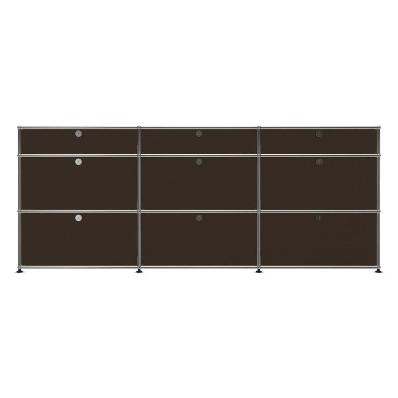 3x3 Modular Metal Sideboard with 9 doors [W(750+750+750)XD350XH(350+350+175)] by Usm #USM Brown