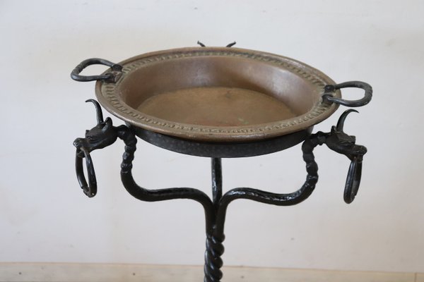 16th Century Brazer in Copper with Wrought Iron Pedestal-DCO-1699889