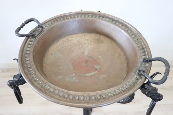 16th Century Brazer in Copper with Wrought Iron Pedestal-DCO-1699889