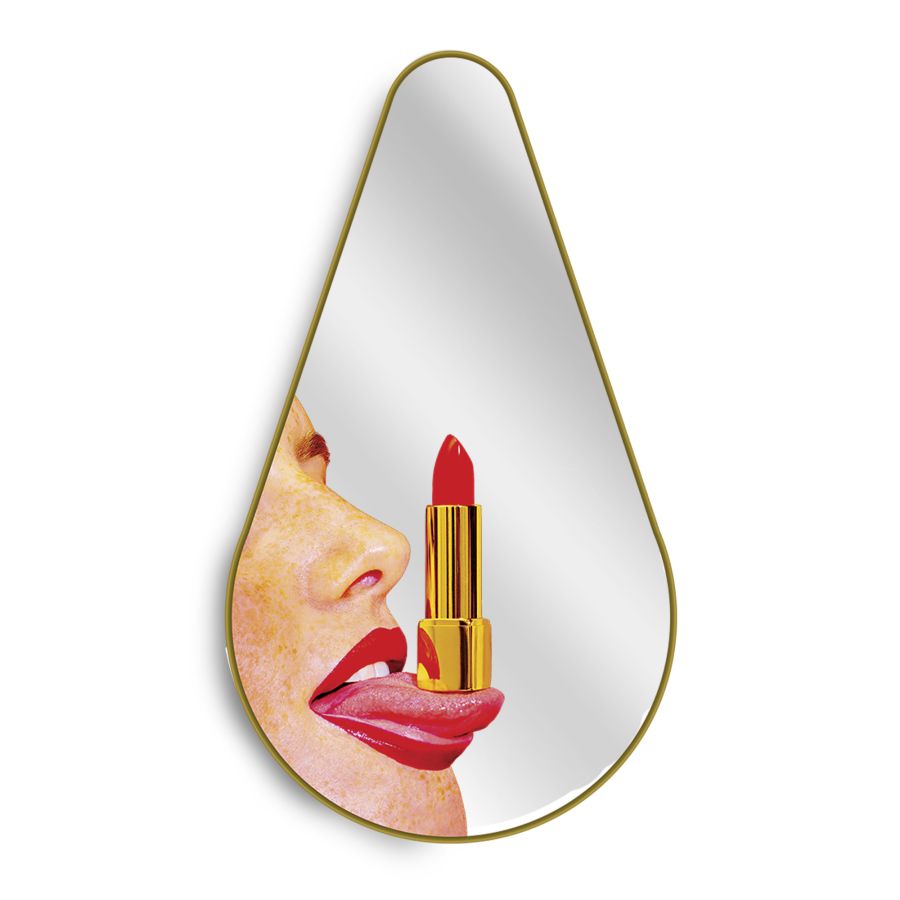 Pear Shaped Mirror with Gold Frame Tongue by Seletti