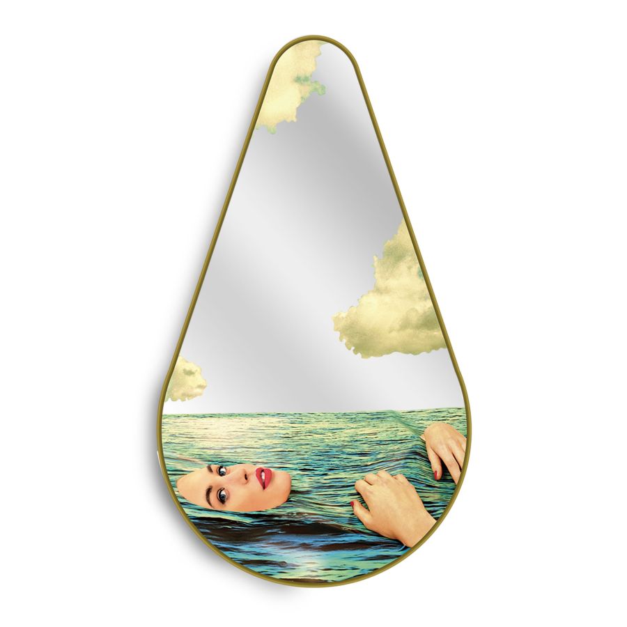 Pear Shaped Mirror with Gold Frame Sea Girl by Seletti