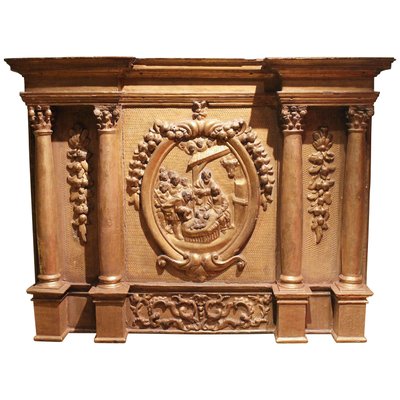 17th Century Italian Giltwood Altarpiece Sculpture Hand Carved in High Relief-AXE-1433401