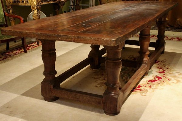 17th Century Italian Walnut Rustic Trestle Refectory Dining or Library Table-AXE-1433475