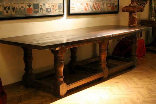 17th Century Italian Walnut Rustic Trestle Refectory Dining or Library Table-AXE-1433475