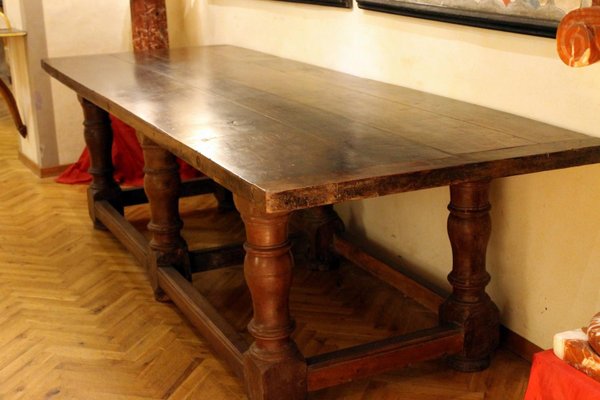 17th Century Italian Walnut Rustic Trestle Refectory Dining or Library Table-AXE-1433475