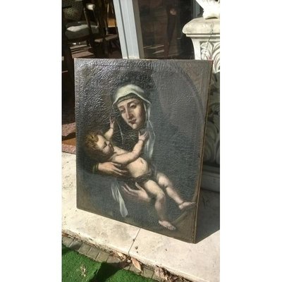 17th Century Oil on Canvas Saint with Child-RAQ-687370