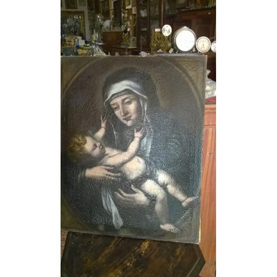 17th Century Oil on Canvas Saint with Child-RAQ-687370