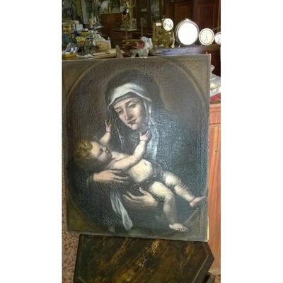 17th Century Oil on Canvas Saint with Child-RAQ-687370